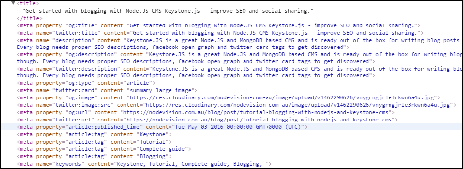 С помощью этого кода в вашем блоге будут отображаться метатеги для браузеров и веб-сканеров, как на рисунке ниже: