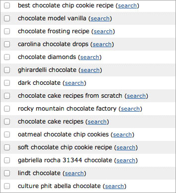 Пример-   Если вы выберете «Шоколад», вы получите список длинных запросов по одному и тому же ключевому слову